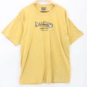 Vintage Lakeshirts Shirt Mens Yellow Short Sleeve Cape Cod Fish Massachusetts L